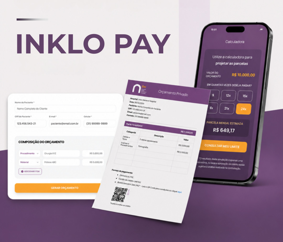 Inklo Pay: geração de orçamento, documento de orçamento privado e simulação de parcelas em até 24x